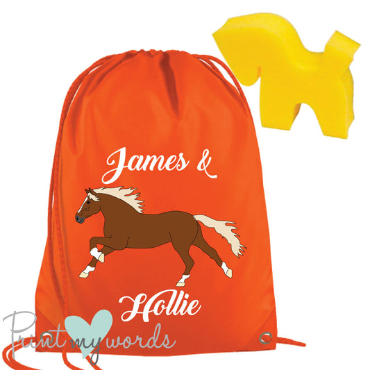 Personalised Equestrian Drawstring Wash Bag - Elegant Design