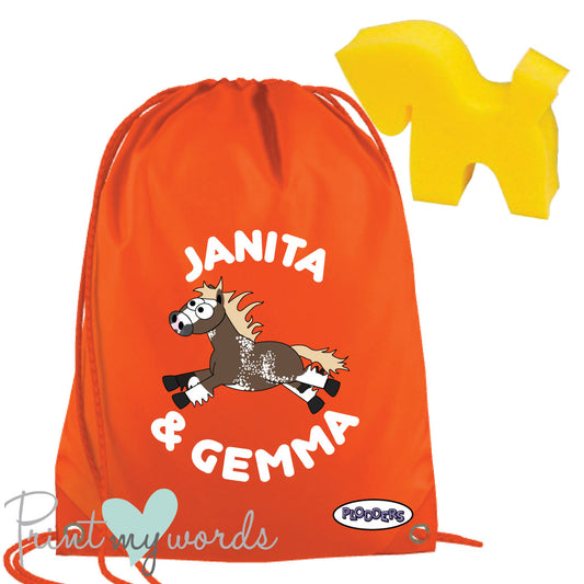 Personalised Equestrian Drawstring Wash Bag - Plodders Design