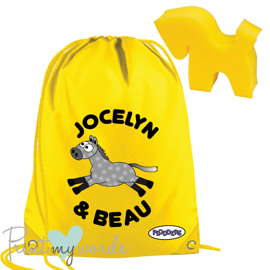 Personalised Equestrian Drawstring Wash Bag - Plodders Design