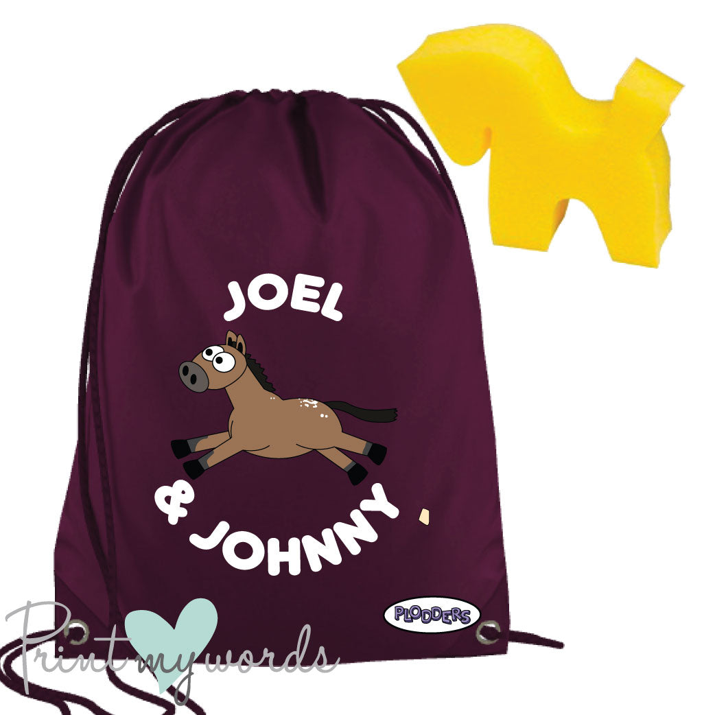 Personalised Equestrian Drawstring Wash Bag - Plodders Design