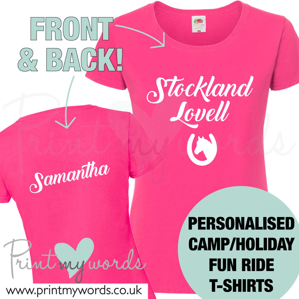 Personalised Fun Equestrian T-Shirt Camp Holiday Fun Ride - Horse Head & Shoe Design