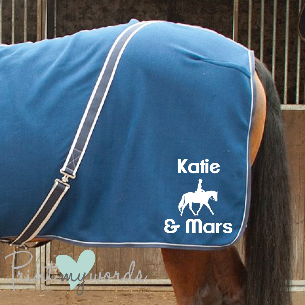 Personalised Equestrian Horse Pony Fleece Rug Cooler - Dressage Style