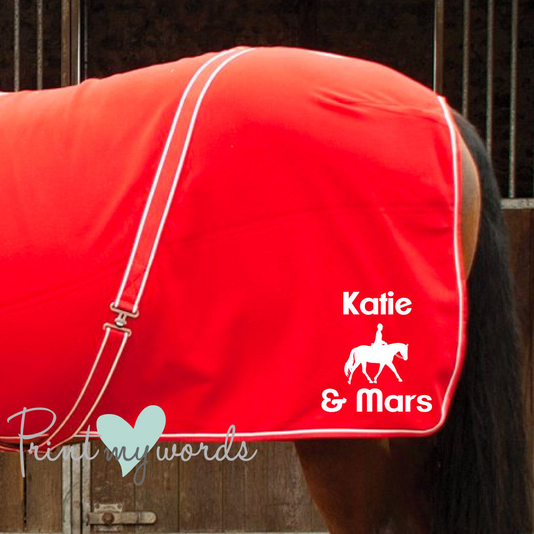 Personalised Equestrian Horse Pony Fleece Rug Cooler - Dressage Style