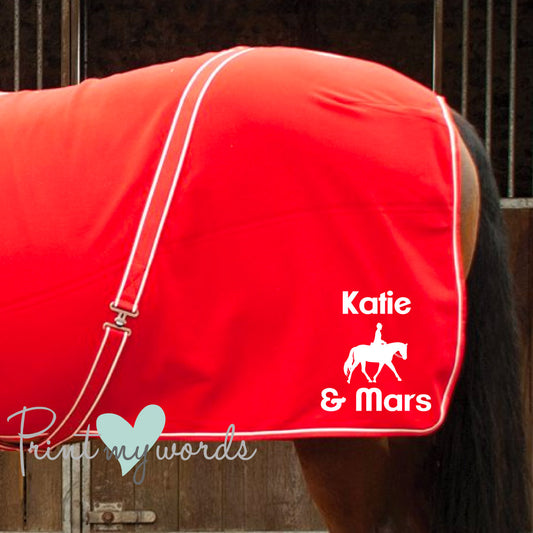 Personalised Equestrian Horse Pony Fleece Rug Cooler - Dressage Style