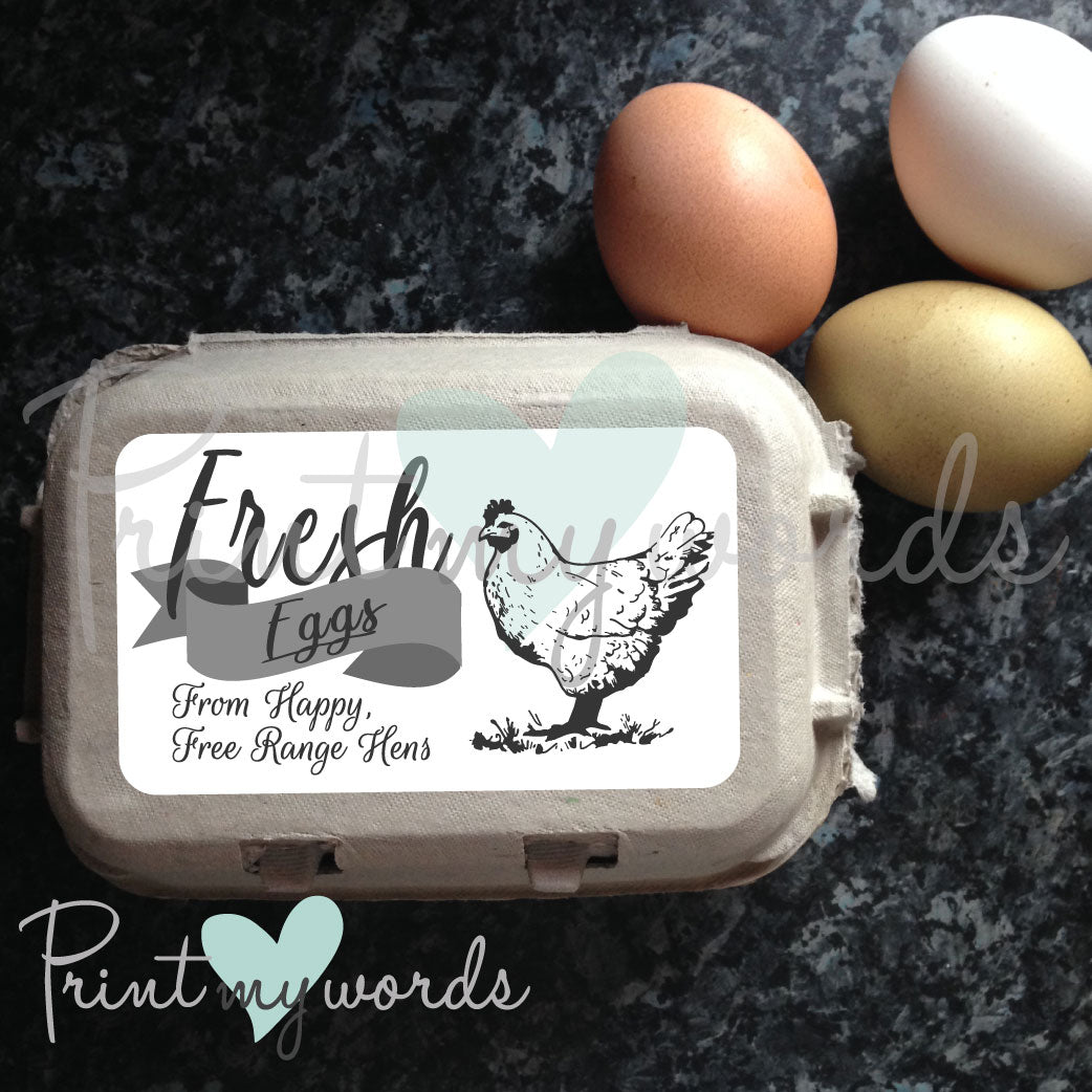 Fresh Eggs Egg Box Labels – Free Range Chicken Hen Carton Stickers Happy Hens