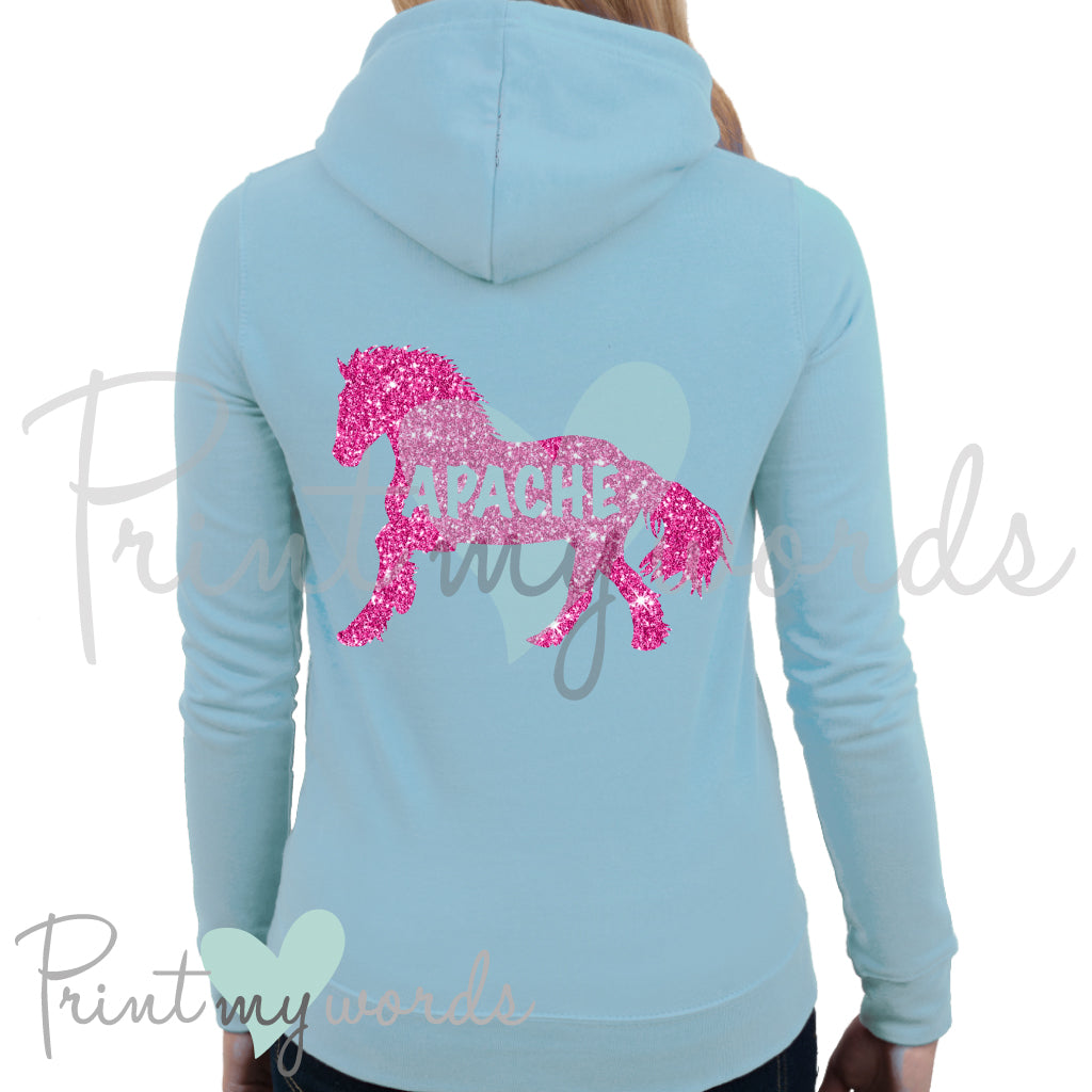 Personalised Glitter Equestrian Hoodie Cob Design Print My Words