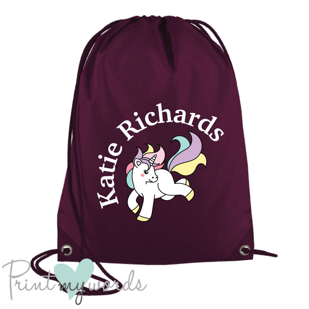 Children's Personalised Unicorn P.E. Drawstring Bag