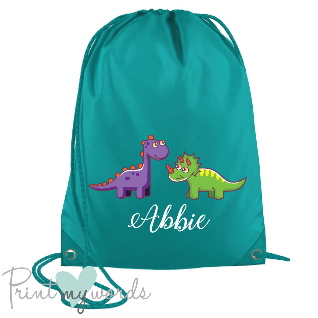 Children's Personalised Dinosaur P.E. Drawstring Bag