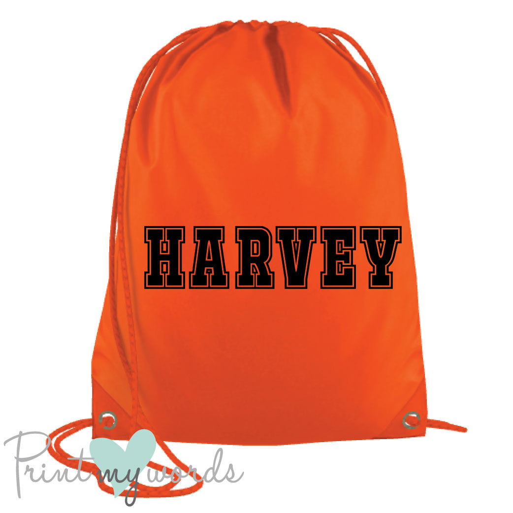 Children's Personalised Varsity P.E. Drawstring Bag