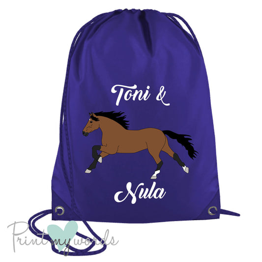 Personalised Equestrian Elegant Style Drawstring Bag