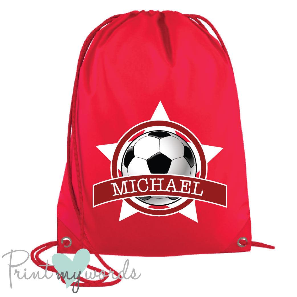 Children's Personalised Football P.E. Drawstring Bag