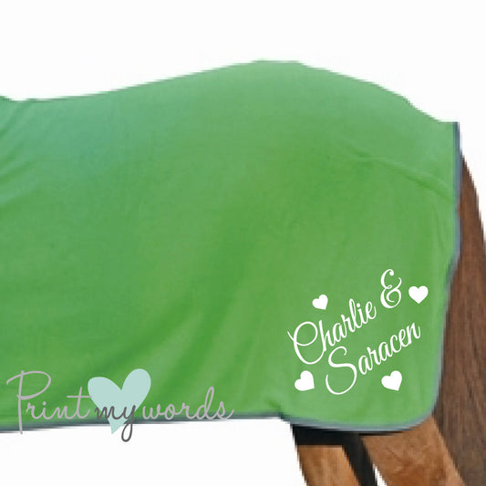 Personalised Equestrian Horse HKM Cooler Fleece Rug - Hearts Style