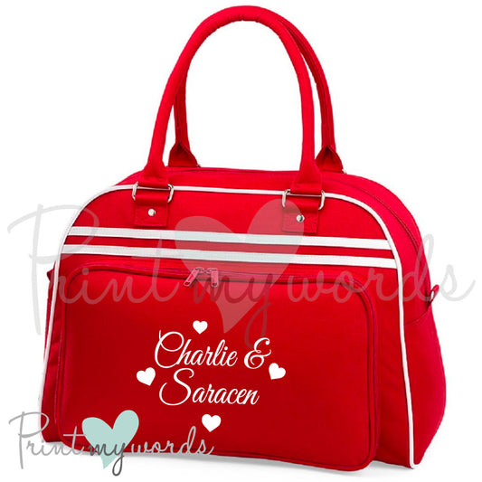Personalised Equestrian Retro Bowling Bag - Hearts Design