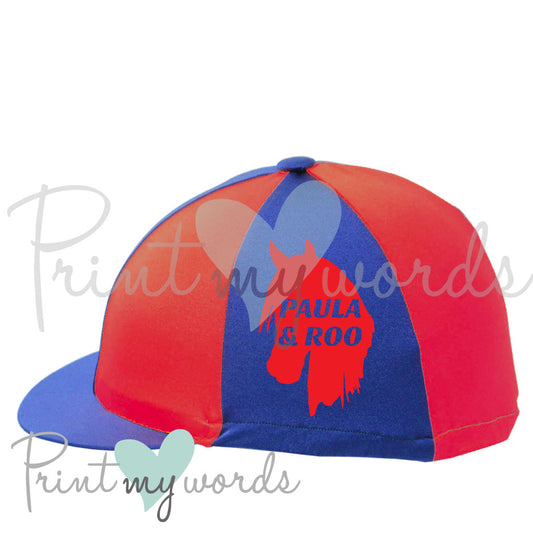 Personalised XC Cross Country Equestrian Hat Silk Cover - Horse Head Design