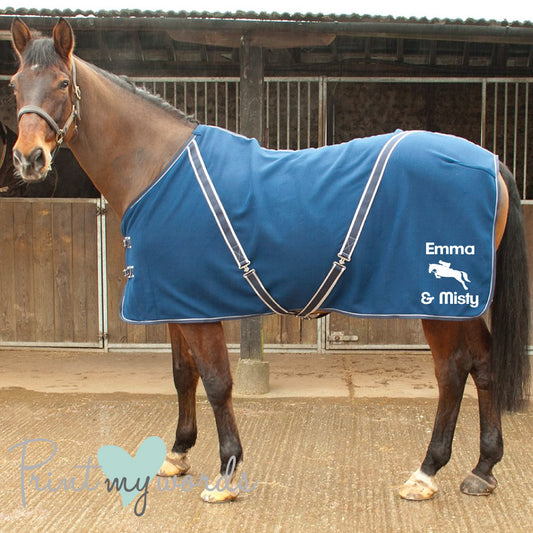 Personalised Equestrian Horse Pony Fleece Rug Cooler - Jumping Style