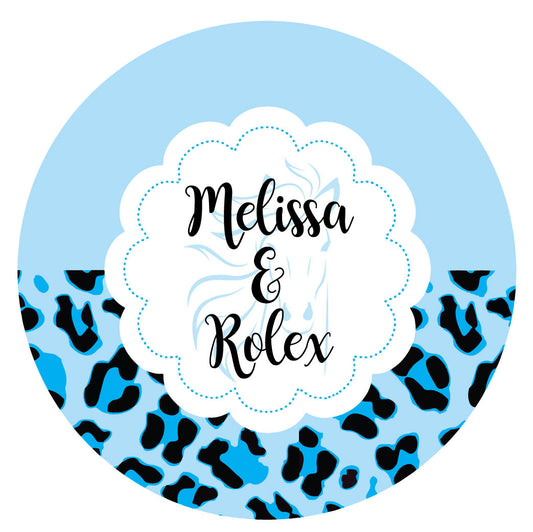 Personalised Leopard Print Equestrian Stickers - Pack of 10.