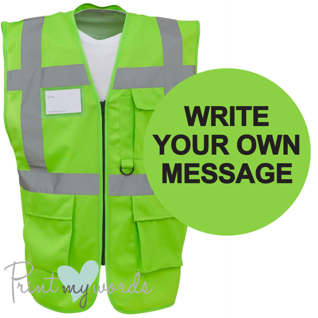 Hi Vis WRITE YOUR OWN MESSAGE High Visibility Equestrian Reflective Vest Tabard Waistcoat Personalised