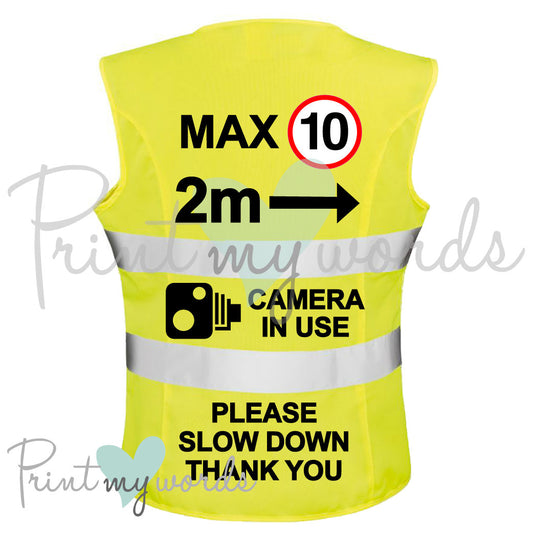 High Visibility Hi Vis Equestrian Reflective Vest Tabard Waistcoat MAX 10MPH, 2M. CAMERA, SLOW DOWN hi-viz