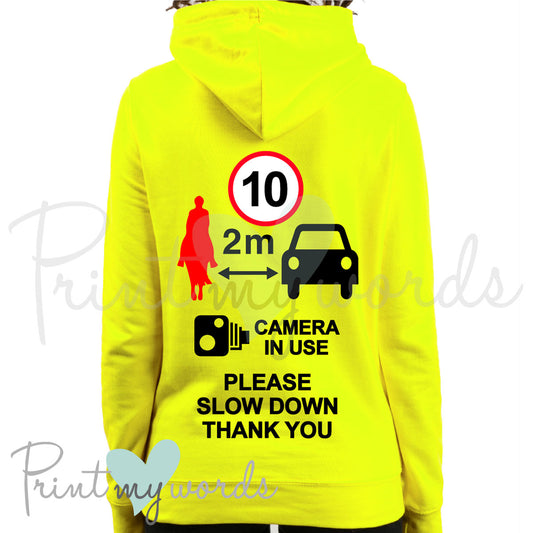 High Visibility Hi Vis Equestrian Neon Electric Hoodie - 10MPH, CAMERA IN USE PLEASE SLOW DOWN hi-viz