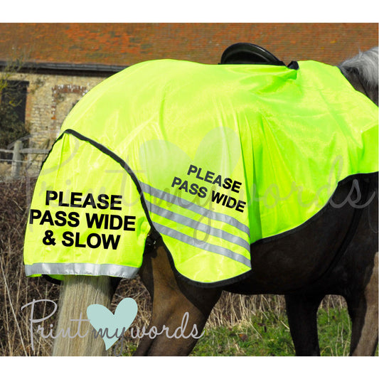 High Visibility Hi Vis Equestrian Horse Reflective 3/4 Length Cutaway Ride-On Rug - Please Pass Wide & Slow