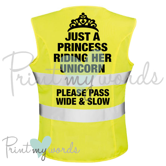 High Visibility Hi Vis Equestrian Reflective Vest Tabard Waistcoat PRINCESS RIDING HER UNICORN