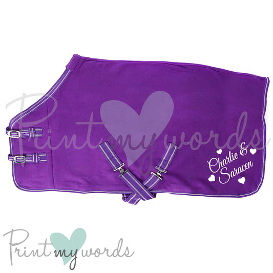 Personalised Equestrian Horse Pony Fleece Rug Cooler - Hearts Style