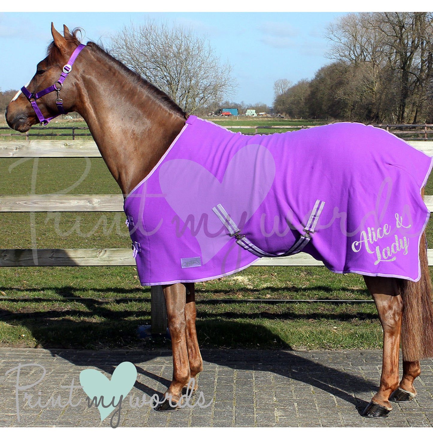 Personalised Equestrian Horse Pony Fleece Rug Cooler - Script Style