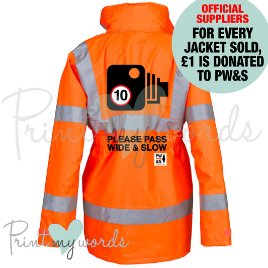 Official PW&S Ladies Executive High Visibility Hi Vis Equestrian Reflective Jacket Coat CAMERA, 10mph, PLEASE PASS WIDE & SLOW