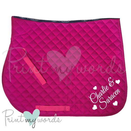 Personalised Equestrian Saddlecloth Saddle Pad - Hearts Design