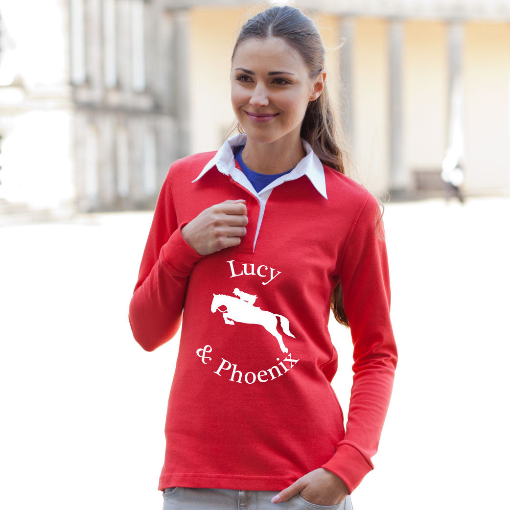 Ladies Personalised Jumping Equestrian Rugby Shirt