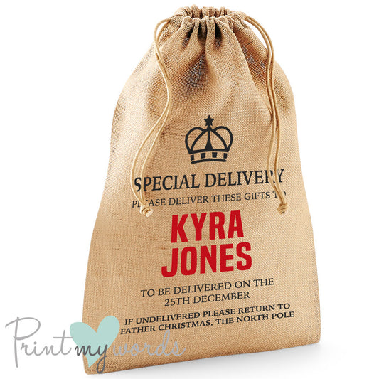 Personalised Xmas Sack – Special Christmas Delivery from Father Christmas – Custom Name Gift Bag