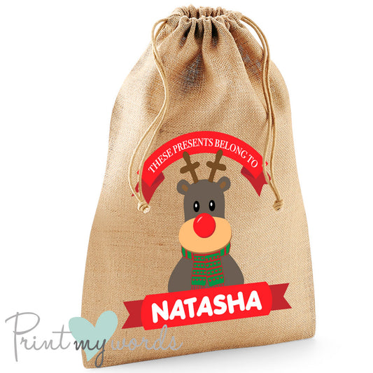Personalised Christmas Sack – Rudolph Design – Custom Name Gift Bag