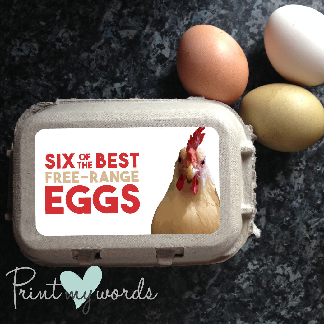 Leghorn Hen Egg Box Labels – Free-Range Chicken Carton Stickers