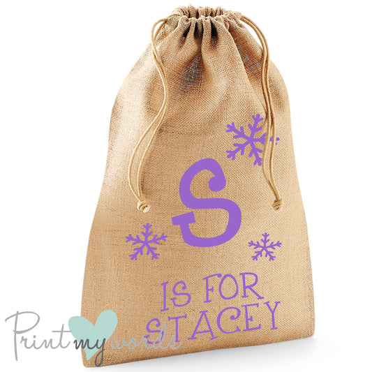 Personalised Christmas Sack - Snowflakes, custom name gift bag stocking
