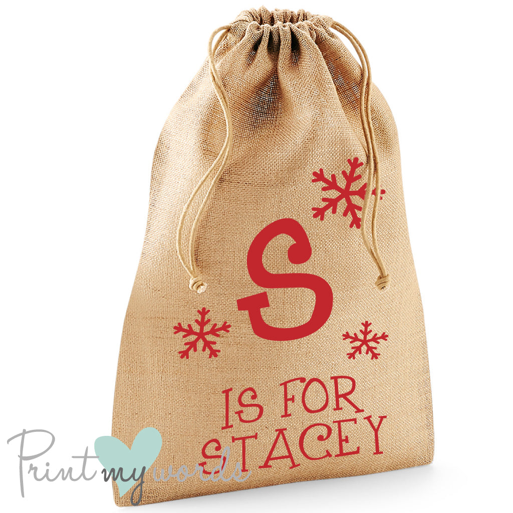 Personalised Christmas Sack - Snowflakes, custom name gift bag stocking