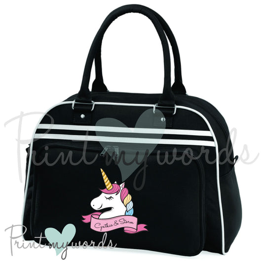 Personalised Equestrian Retro Bowling Bag - Unicorn Head Design