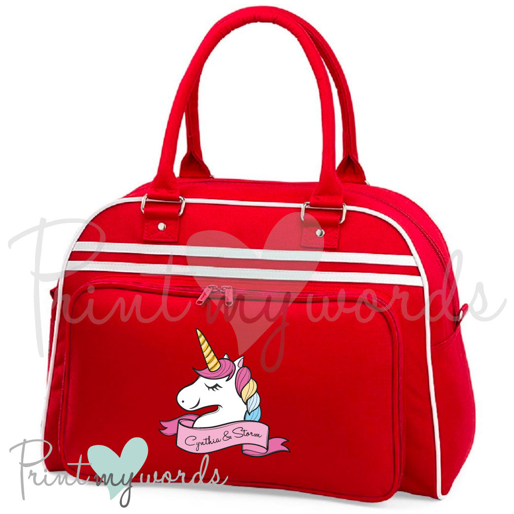 Personalised Equestrian Retro Bowling Bag - Unicorn Head Design