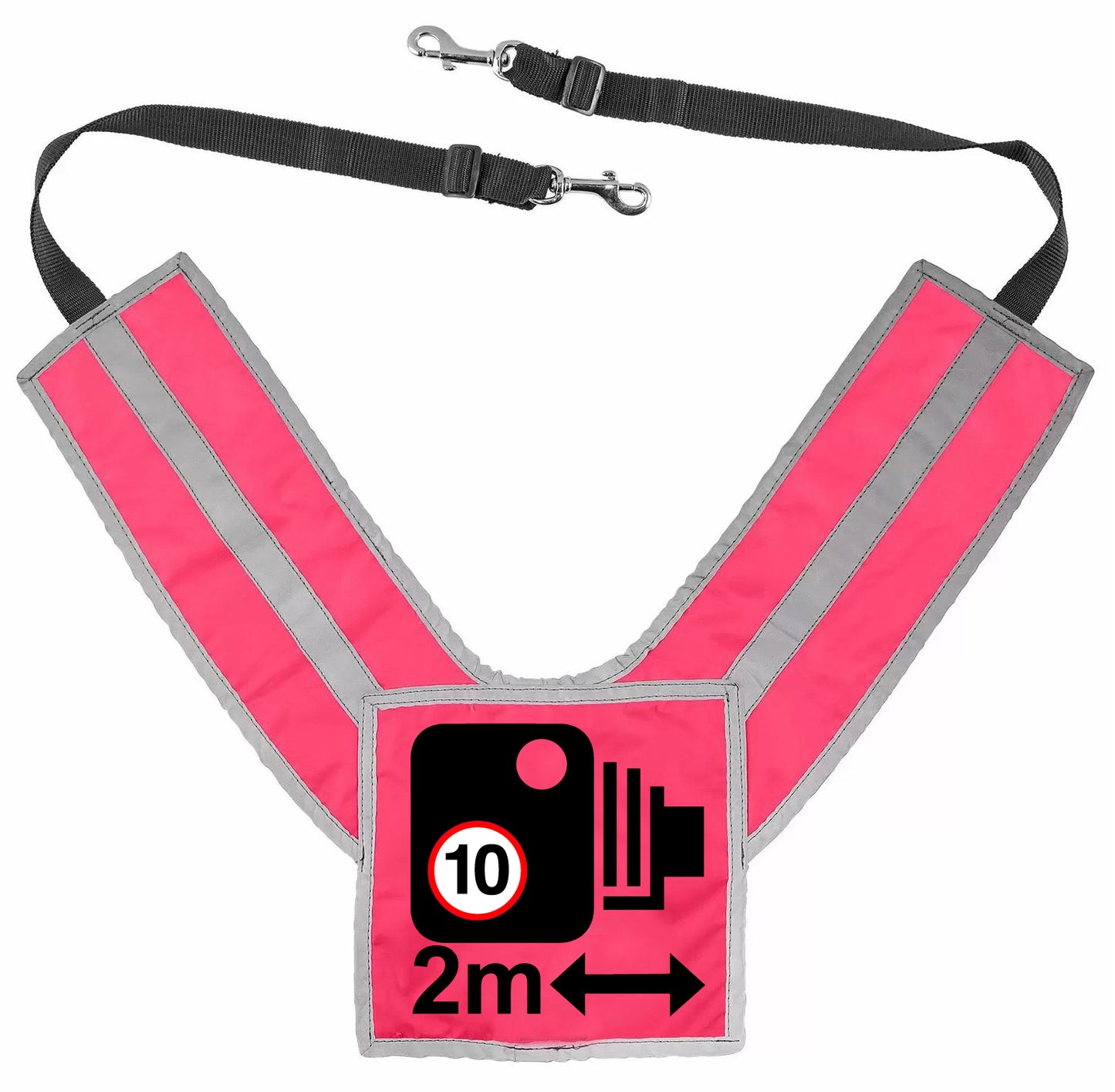 PRE ORDER - SQUARE Official PW&S High Visibility Equestrian Reflective Horse Breastplate With Camera Symbol and 2m Distance PINK