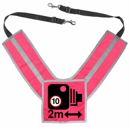 PRE ORDER - SQUARE Official PW&S High Visibility Equestrian Reflective Horse Breastplate With Camera Symbol and 2m Distance PINK