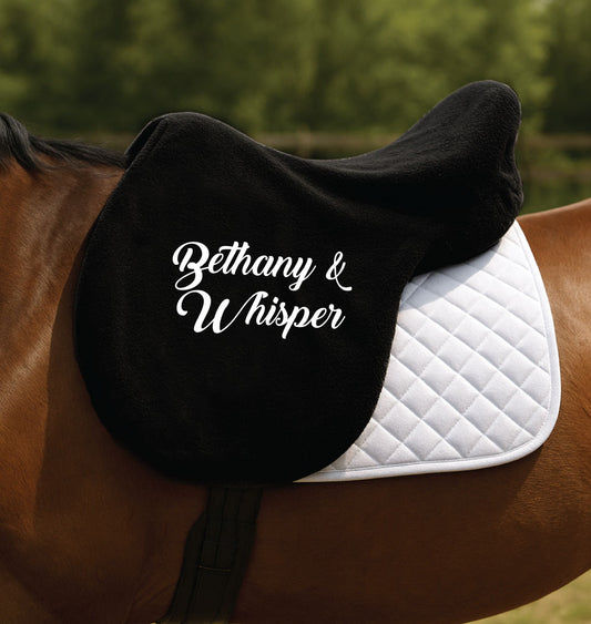 Personalised Fleece Saddle Cover - Script Design