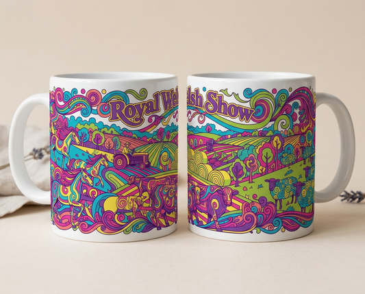 Royal Welsh Show Agricultural Psychedelic Countryside Illustration Mug 11oz Gift Coffee Mug