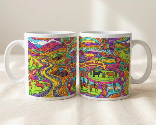 Royal Welsh Show Agricultural Psychedelic Show Ground Illustration Mug 11oz Gift Coffee Mug