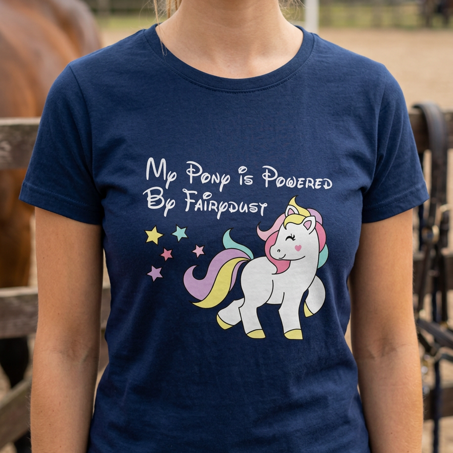 My Pony Is Powered by Fairydust | Funny Pony T-Shirt & Equestrian Polo Shirt