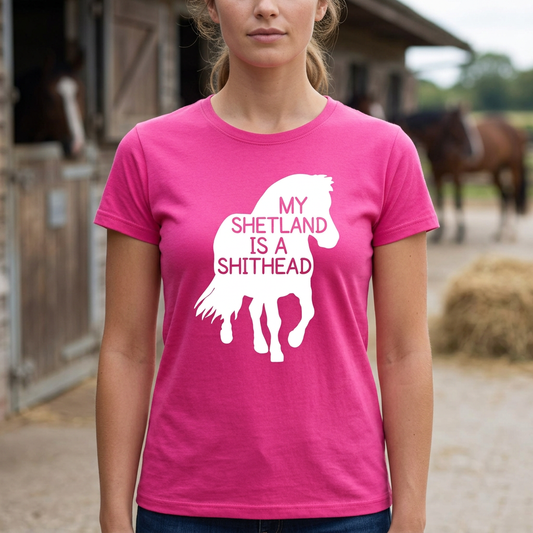 My Shetland Is A Shithead | Funny Shetland Pony T-Shirt & Polo Shirt
