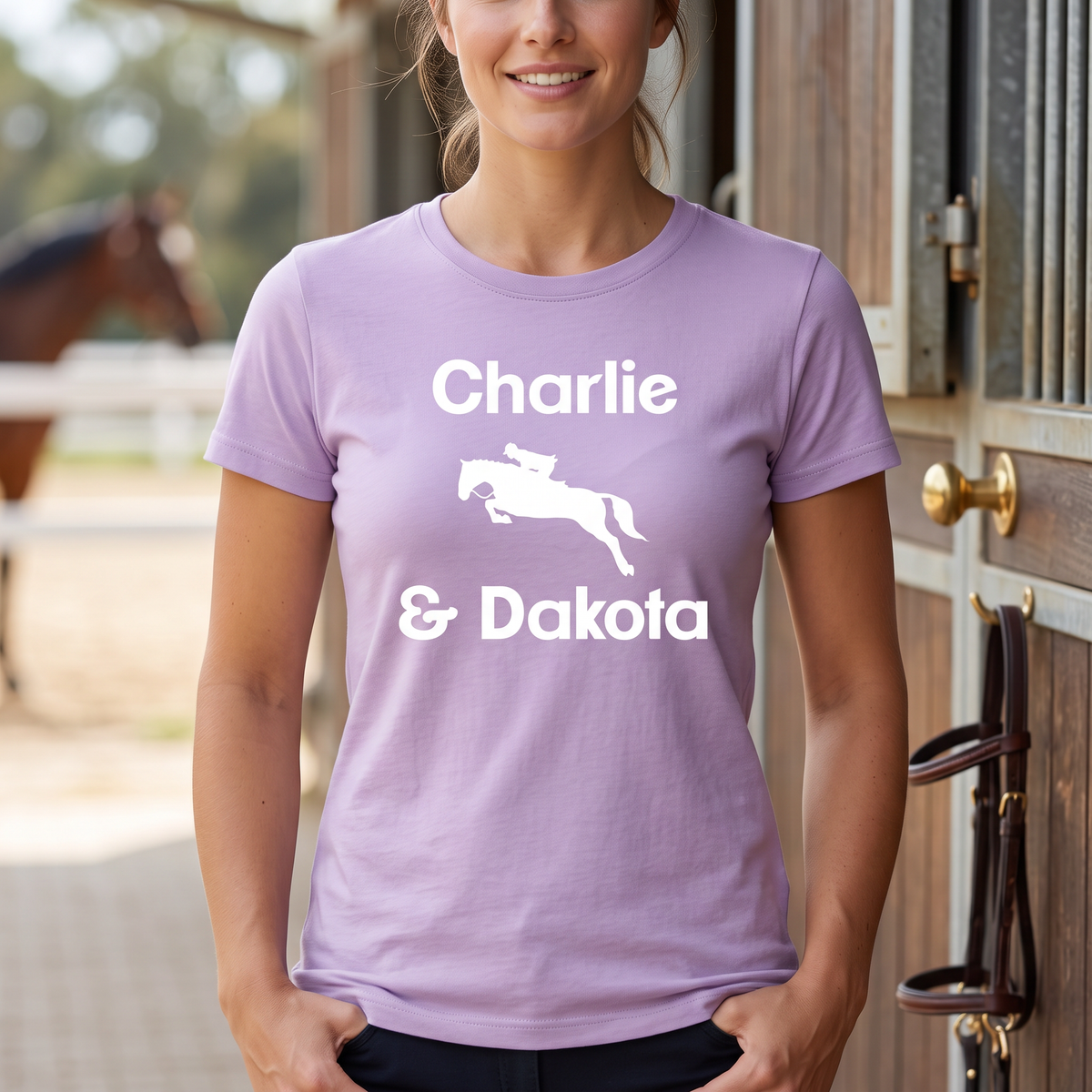 Personalised Jumping Horse T-Shirt & Polo Shirt | Horse & Rider Equestrian Clothing