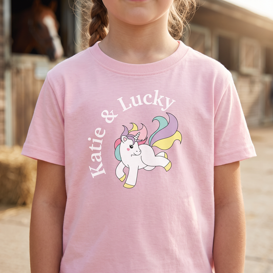 Personalised Unicorn Horse T-Shirt & Polo Shirt | Custom Rider & Horse Name Equestrian