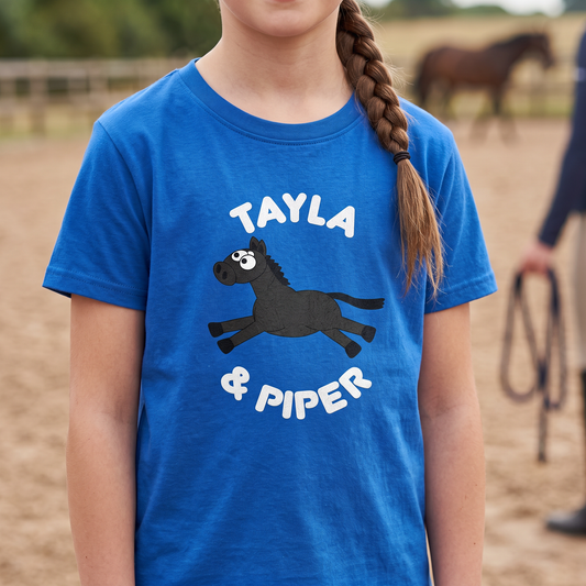 Personalised Plodders Horse T-Shirt & Polo Shirt | Custom Cartoon Horse & Rider Name