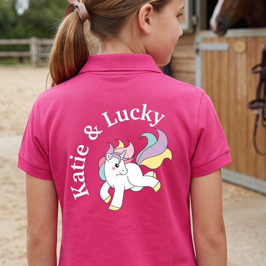 Personalised Unicorn Horse T-Shirt & Polo Shirt | Custom Rider & Horse Name Equestrian