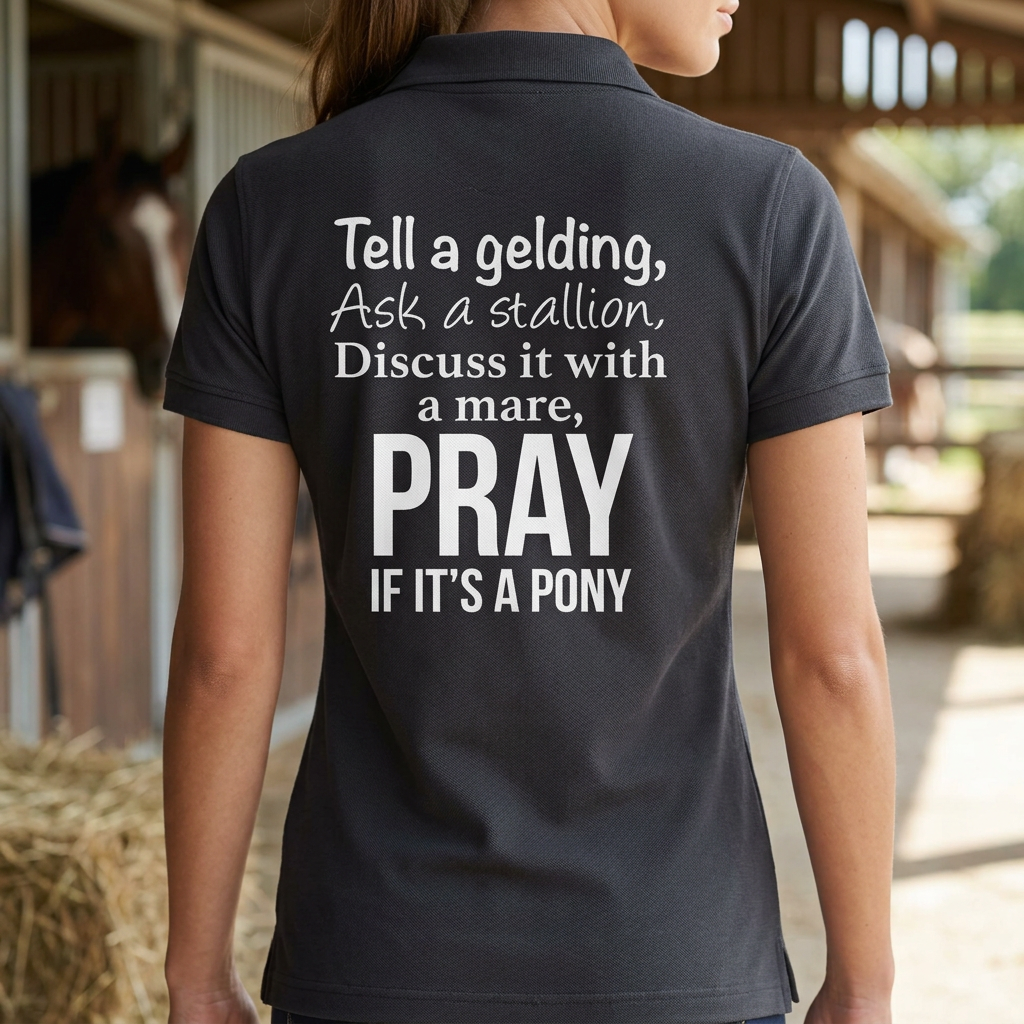 Tell a Gelding, Ask a Stallion | Funny Horse T-Shirt & Equestrian Polo Shirt