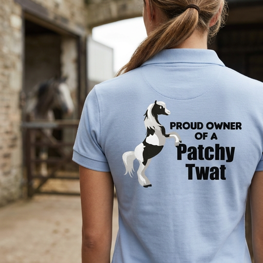 Title: Proud Owner Of A Patchy Twat | Funny Horse T-Shirt & Equestrian Polo Shirt